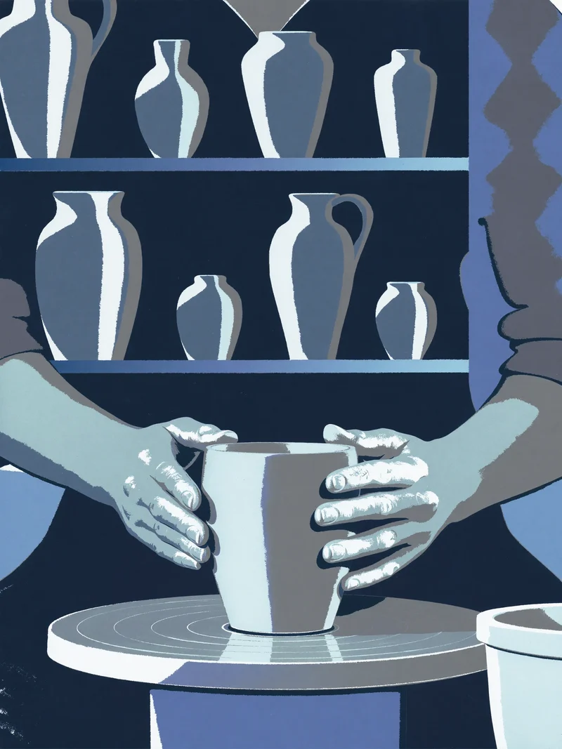 Illustriertes Konzept: Tischkultur-Set aus Tellern, Schalen und Bechern